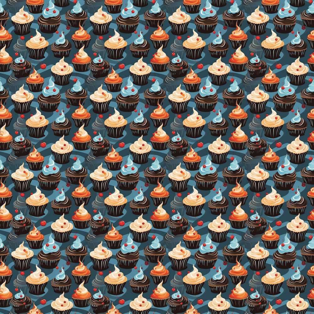Cupcake Dessert Dark Background Decorative Repeat Pattern Design