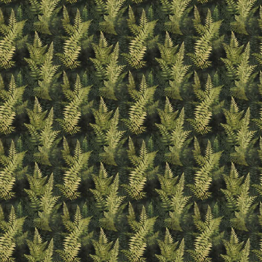 Dark Green Dense Fern Forest Decorative Repeat Pattern