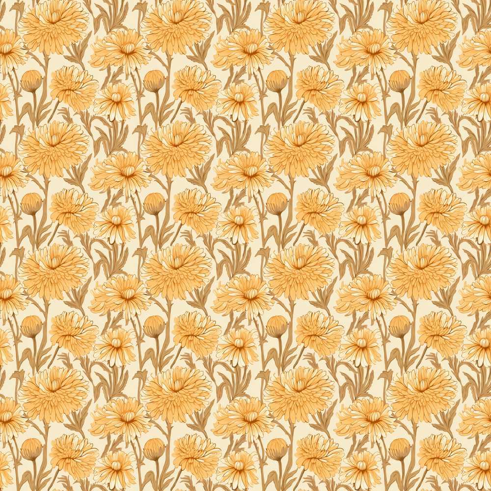 Vintage Orange Floral Botanical on Beige Wildflower Pattern