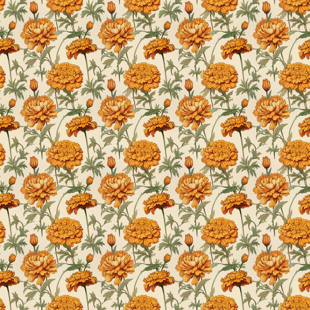 Orange Floral Stem Botanical on Light Background Wildflower Pattern