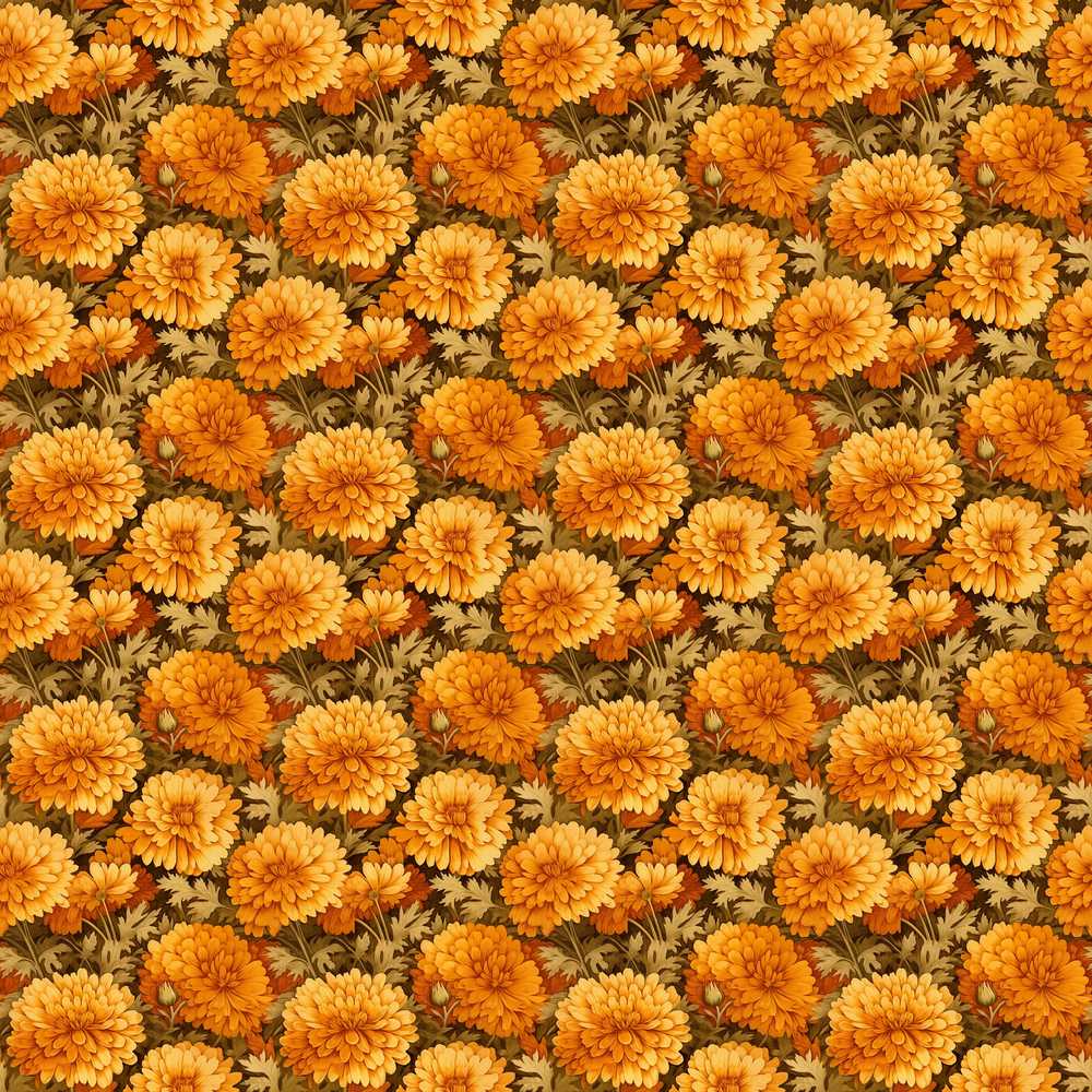 Dense Orange Floral Garden Seamless Warm Tone Wildflower Pattern