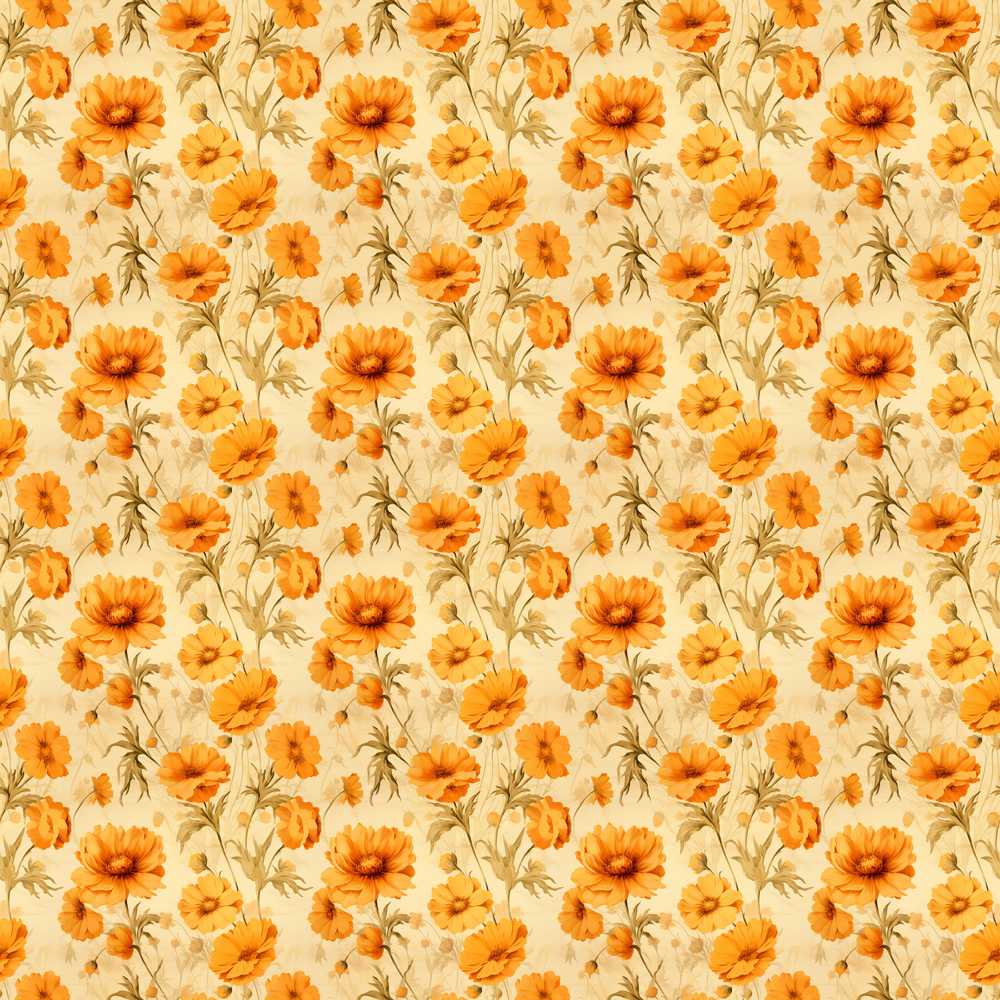 Vintage Orange Floral Garden Flowers Botanical Print Wildflower Pattern