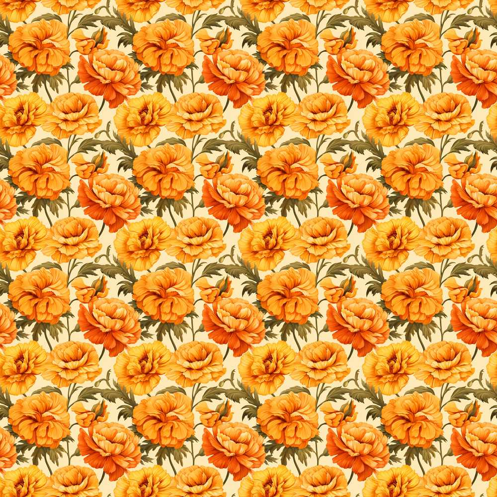 Bold Orange Poppy Floral Vintage Botanical Bloom Wildflower Pattern
