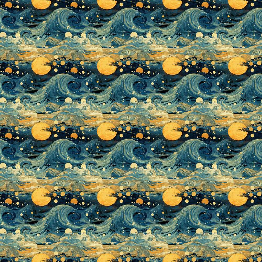 Ocean Waves and Moon Japanese Style Water Art