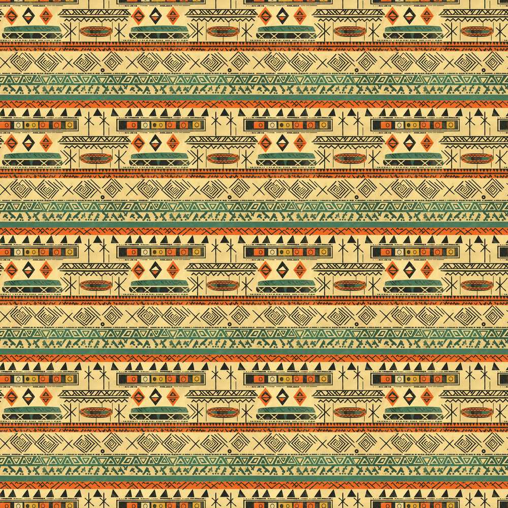 Geometric Tribal Stripe with Ethnic Shapes in Earthy Orange and