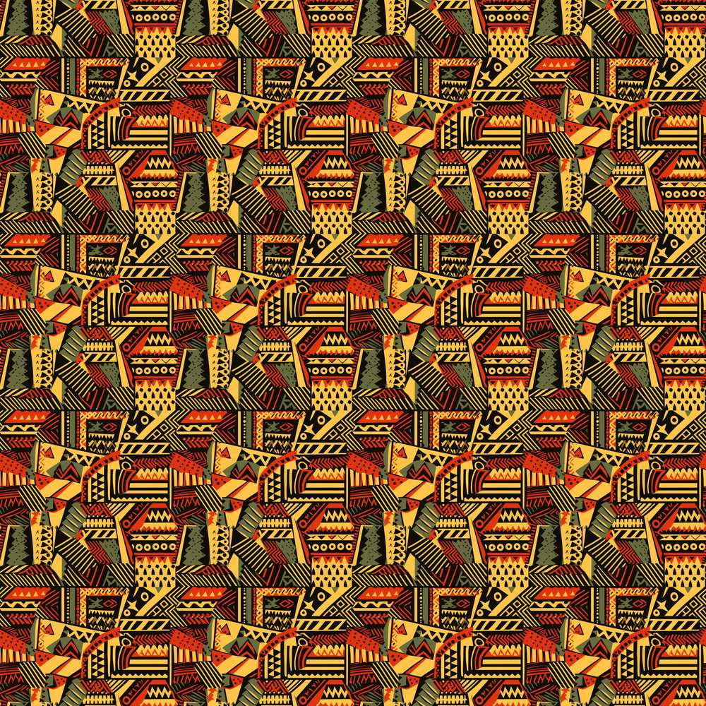 Bold African Inspired Geometric Patchwork in Black Orange and Mustard