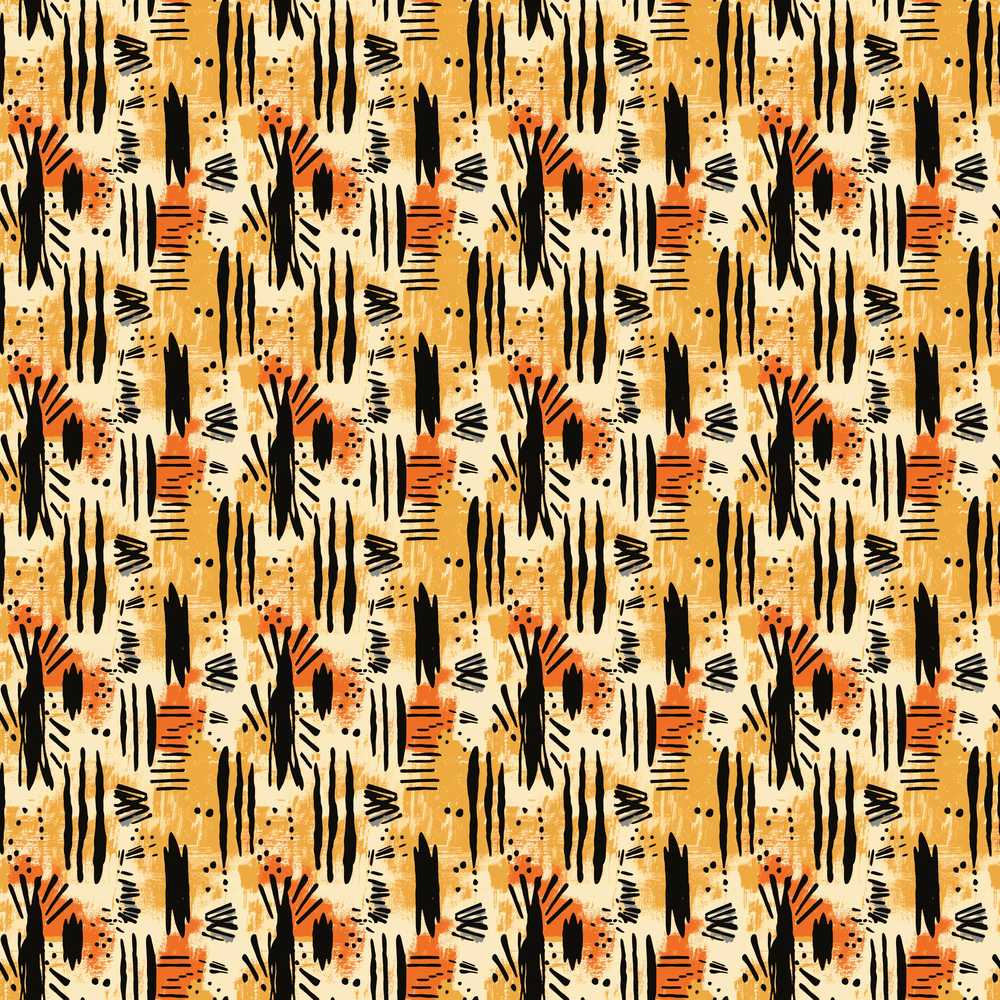 Modern Abstract Brush Stroke in Black Orange and Neutral Tones