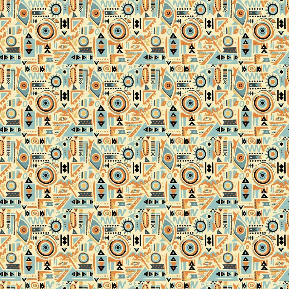 Geometric with Circles and Shapes in Teal Orange and Cream