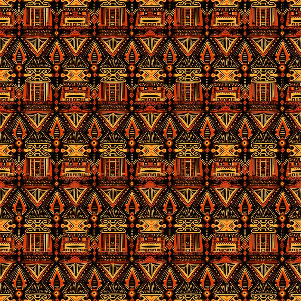 Bold Ethnic Geometric with Repeating Tribal Motifs in Black and
