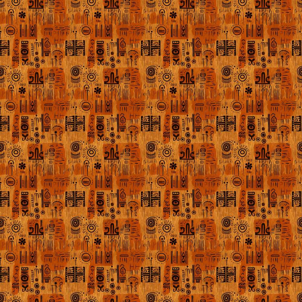 Tribal Symbol Patchwork with African Inspired in Warm Orange and