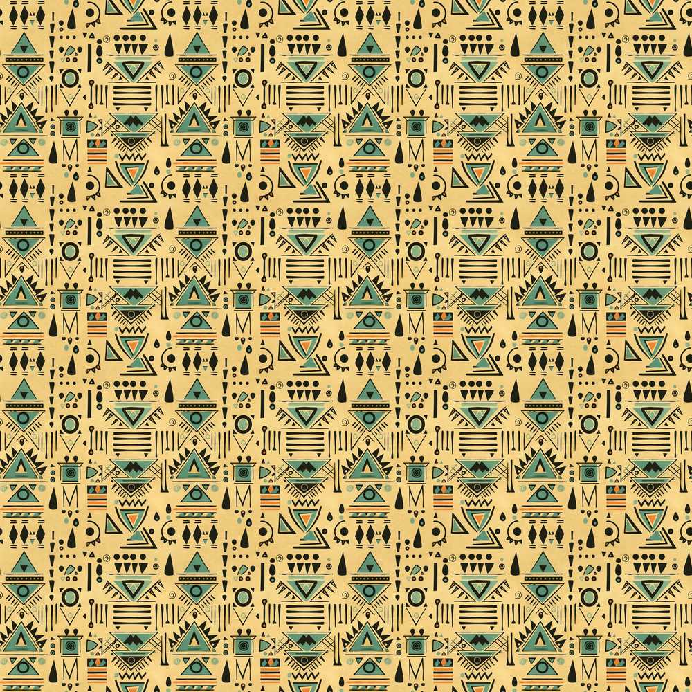 Geometric Tribal with Teal and Black Shapes on Neutral Background