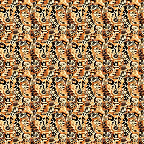 Abstract Tribal Line Art with Organic Shapes in Earthy Orange