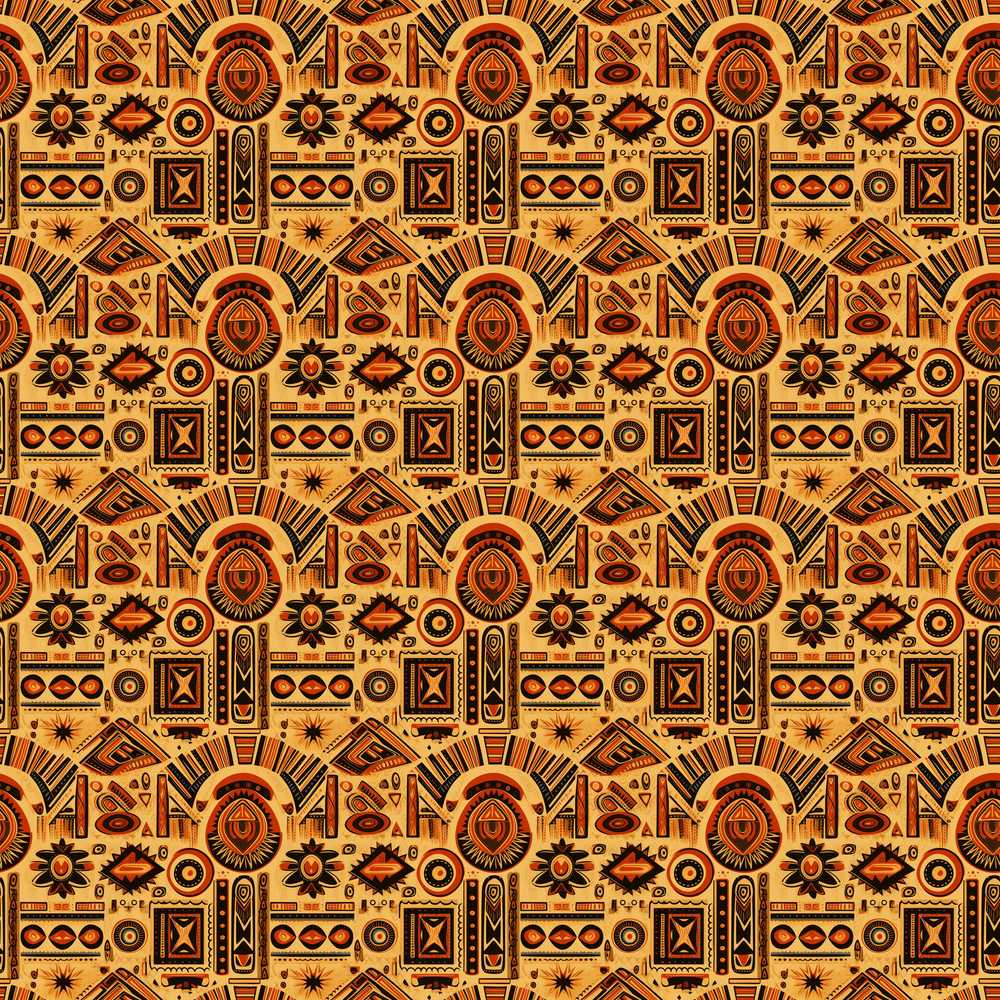 Bold Ethnic Motif with Symmetrical Tribal Elements in Rich Earth
