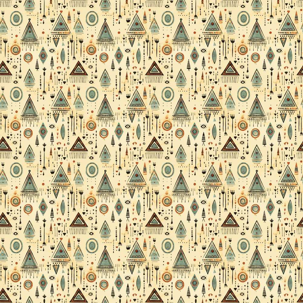 Tribal Geometric with Arrows Circles and Symbols in Soft Earthy