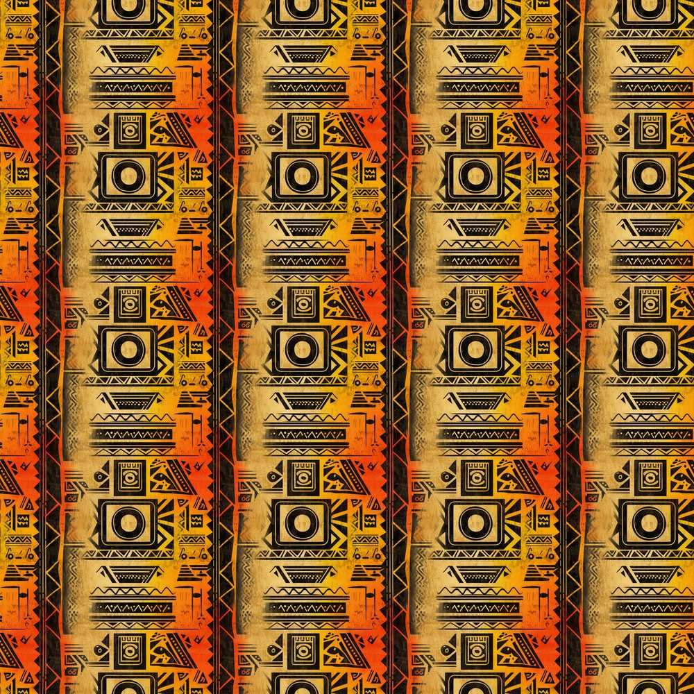 Bold Tribal Panel with Geometric Blocks in Black Orange and