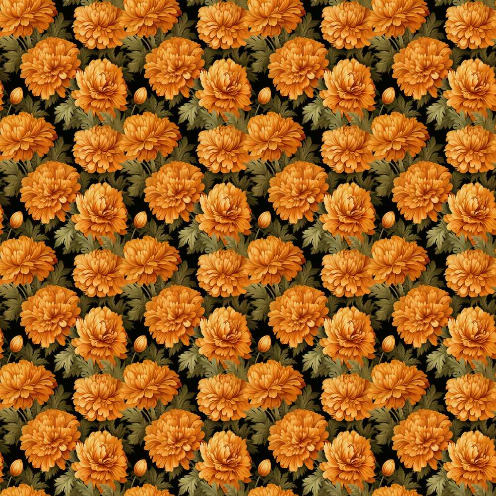 Orange Chrysanthemum Floral on Black Background with Detailed Petals