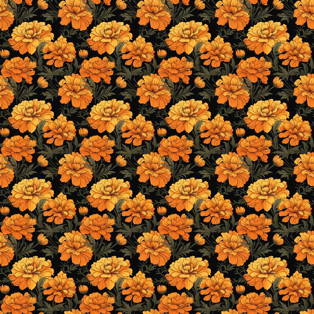 Rich Marigold Style Orange Floral with Dark Foliage Background