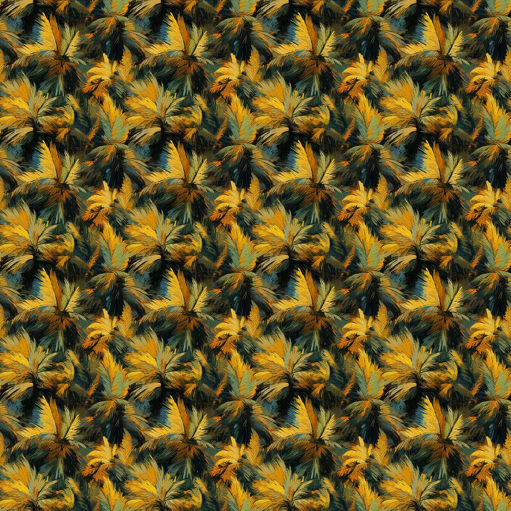 Dark Tropical Palm Leaf in Rich Green and Ochre Tones