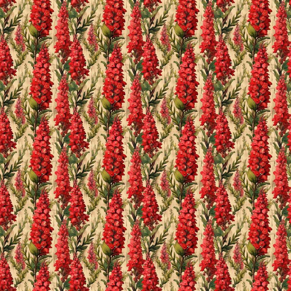 Bold Red Floral Vertical Stripe with Green Leaves on Neutral