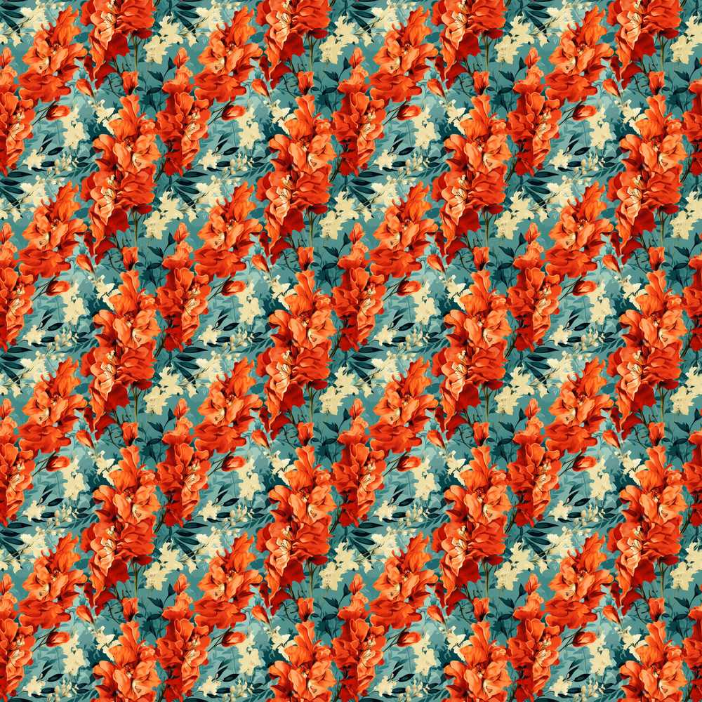 Vibrant Orange Floral on Teal Background with Delicate Cream Accents