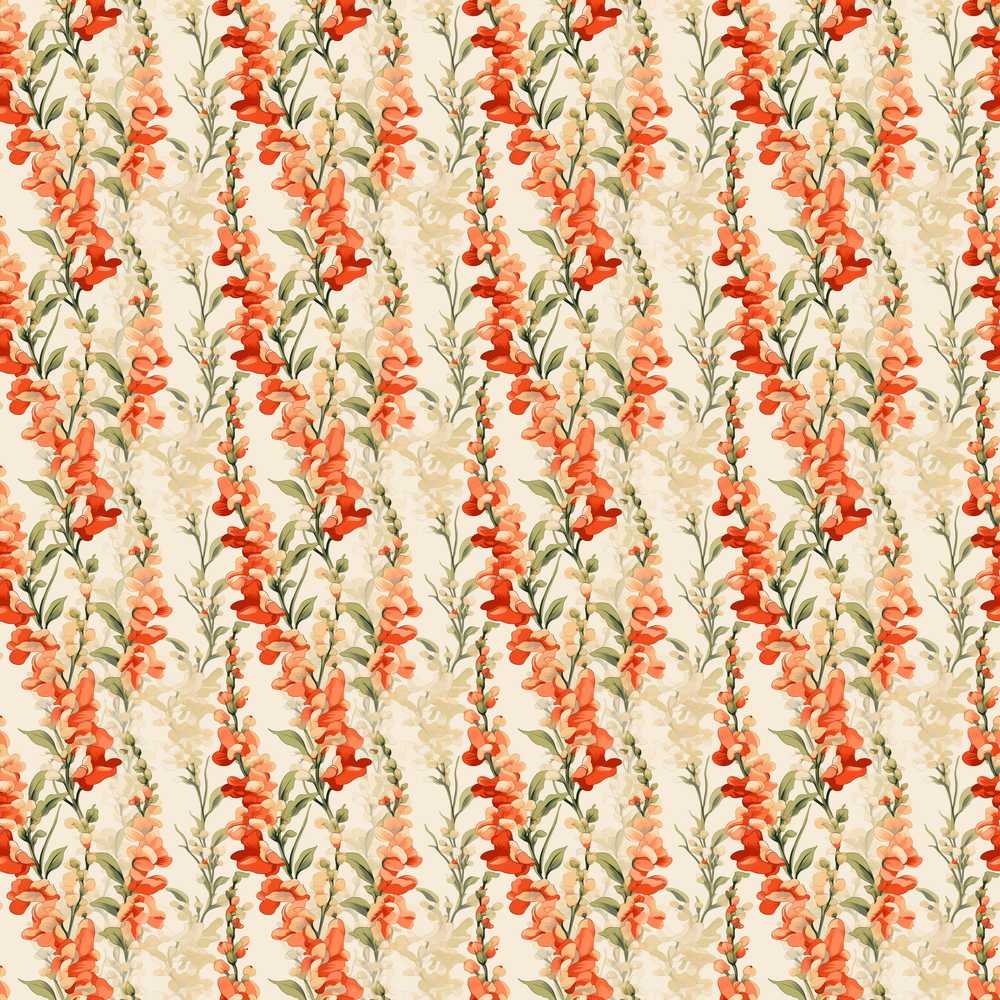 Warm Orange Floral Stripe on Light Neutral Background Vintage Style
