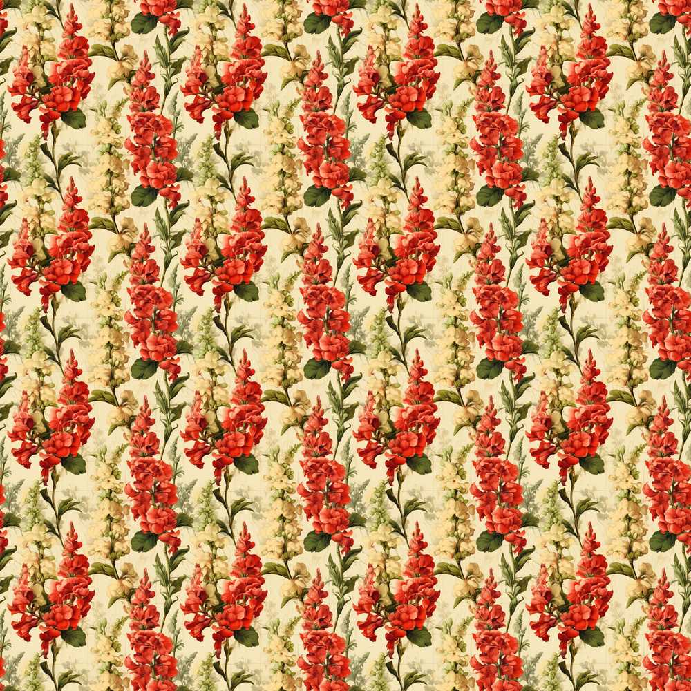Classic Red Floral Stripe with Soft Cream Flowers on Beige