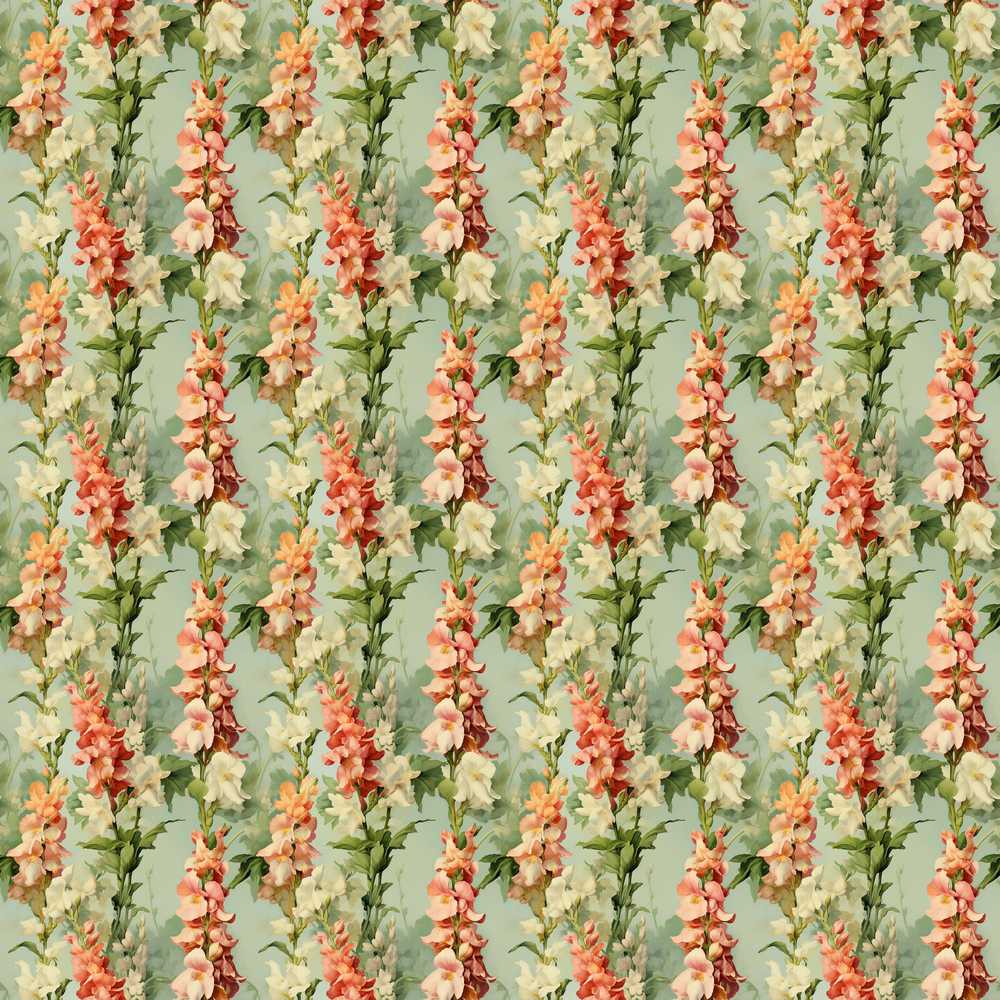 Soft Mint Green Floral Stripe with Peach and Cream Blossoms