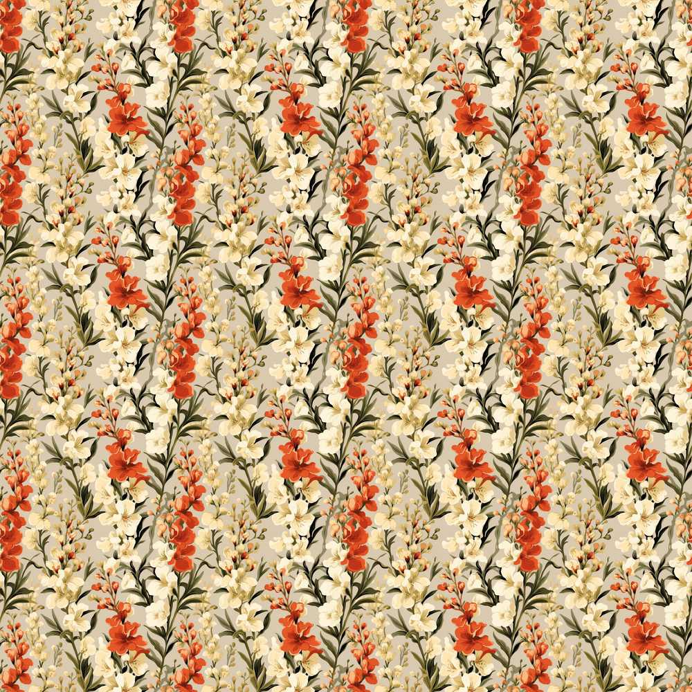 Vintage Neutral Floral Stripe with Burnt Orange and Cream Flowers
