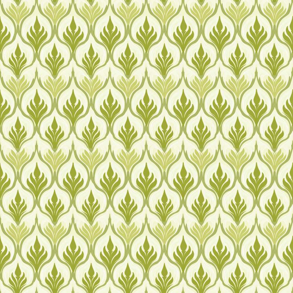 Green Art Deco Leaf on Cream Background Geometric Wildflower