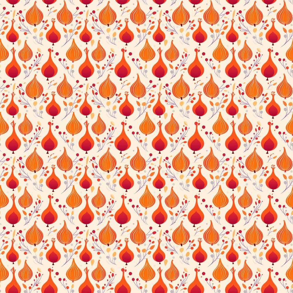 Bright Orange Onion Modern Folk Botanical Wildflower Pattern