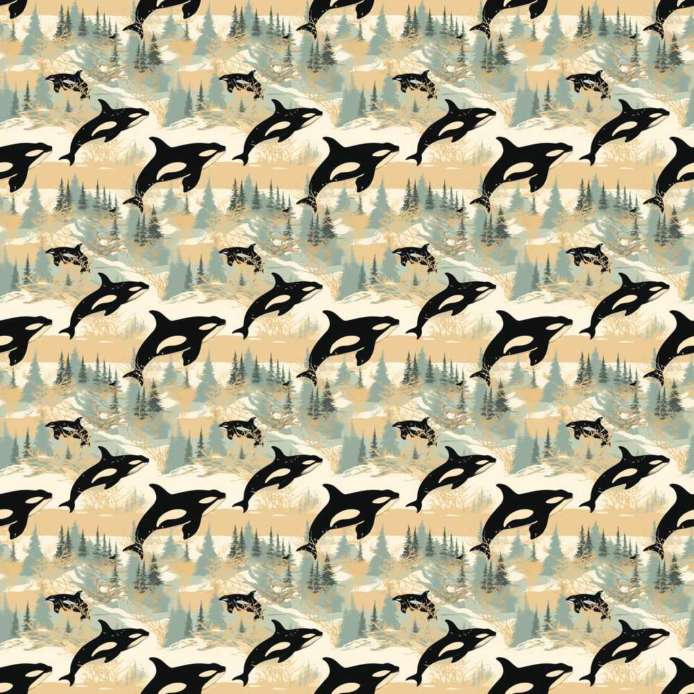 Vintage Style Orca Whale Landscape Nautical Scene Coastal