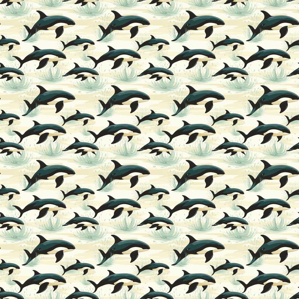 Orca Whale Coastal Landscape Ocean Nature Scene Illustration