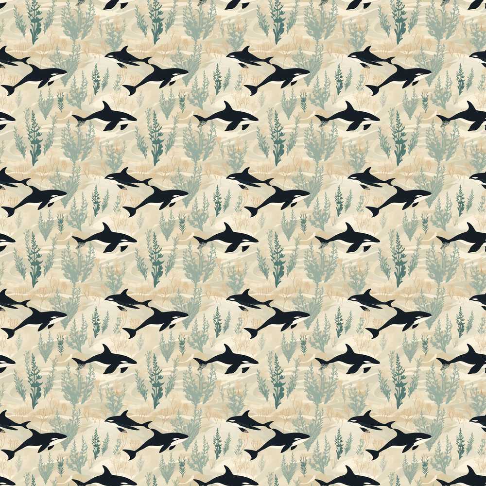 Minimal Orca Whale and Seaweed Ocean Marine Life