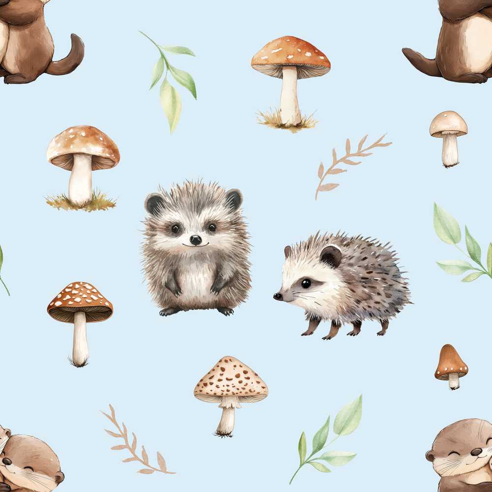 Hedgehog Mushroom Pastel Woodland Animal Nursery Illustration Repeat
