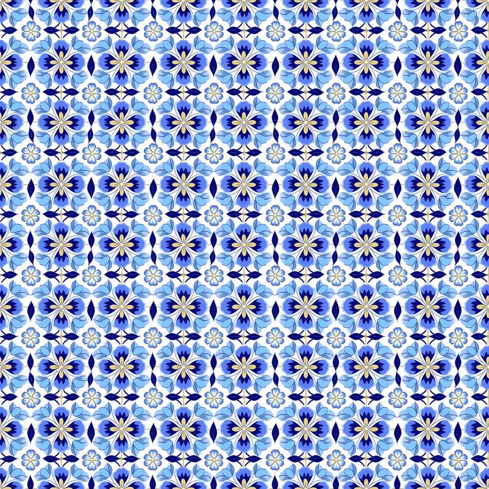 Blue Floral Tile Geometric Ornamental Repeat Wildflower Pattern Botanical