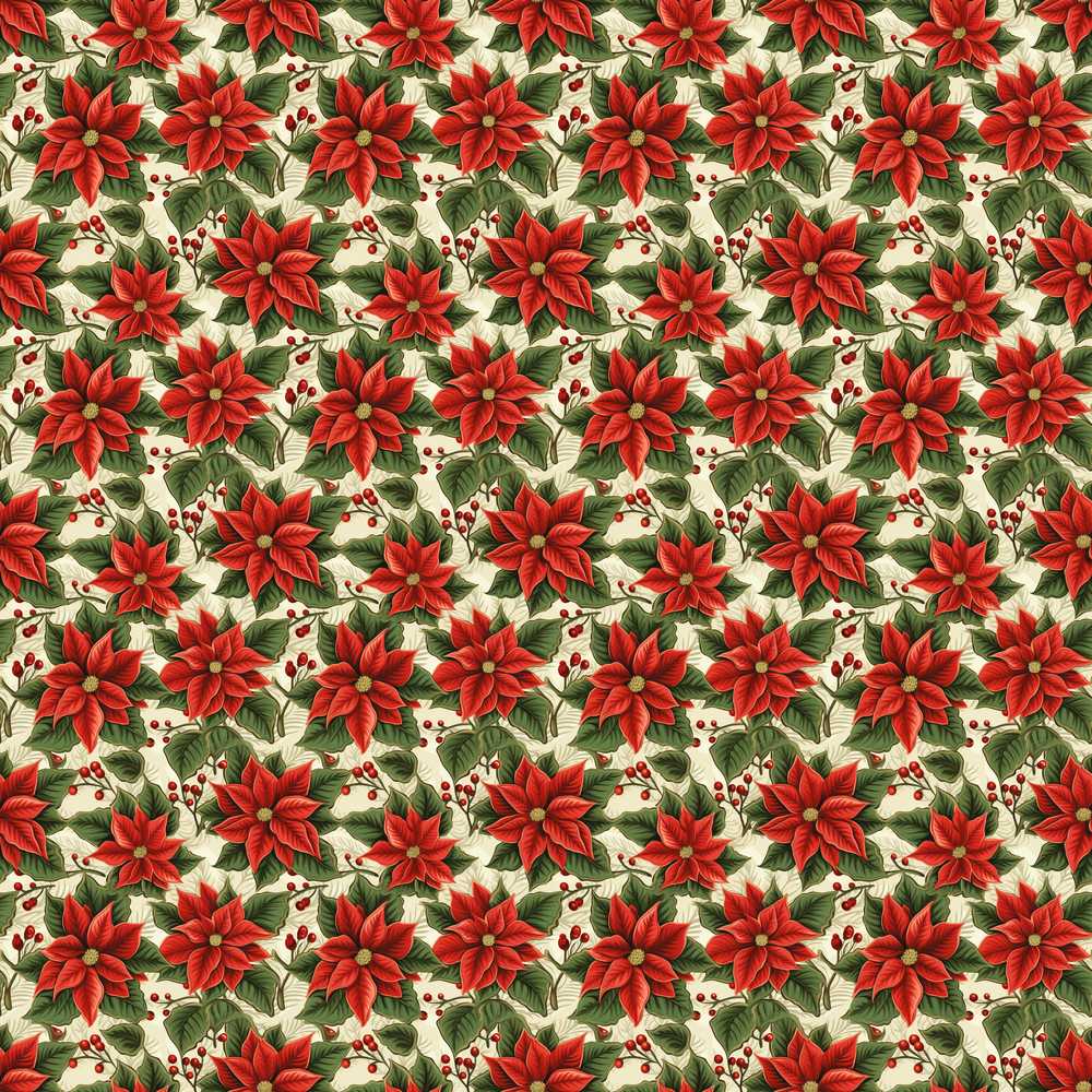 Traditional Poinsettia Holly Berry Christmas Botanical Wildflower Pattern