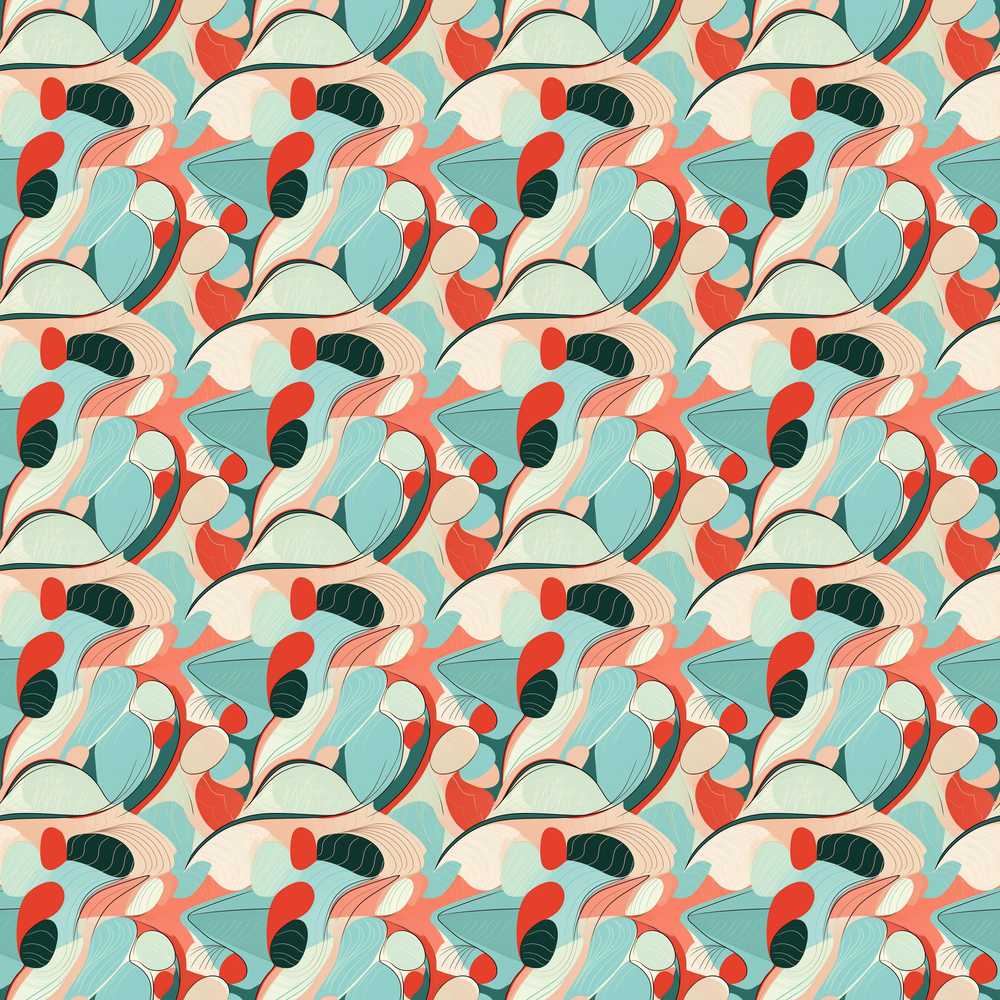 Abstract Mid Century Modern Organic Shapes Teal Coral