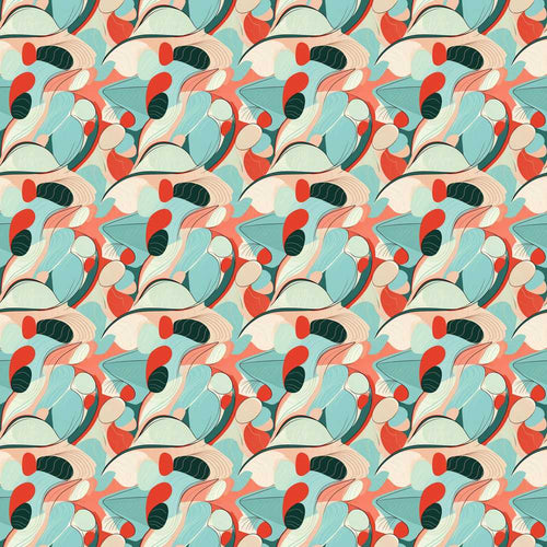 Abstract Mid Century Modern Organic Shapes Teal Coral