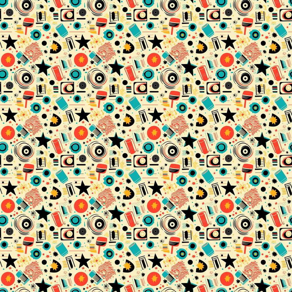 Pop Art Geometric Stars Circles Vintage Style Repeat