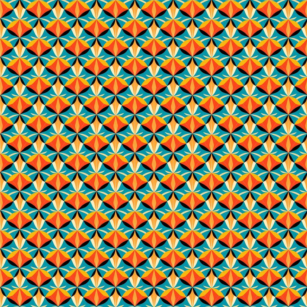 Geometric Fan Teal Orange Symmetrical Seamless Repeat Pattern