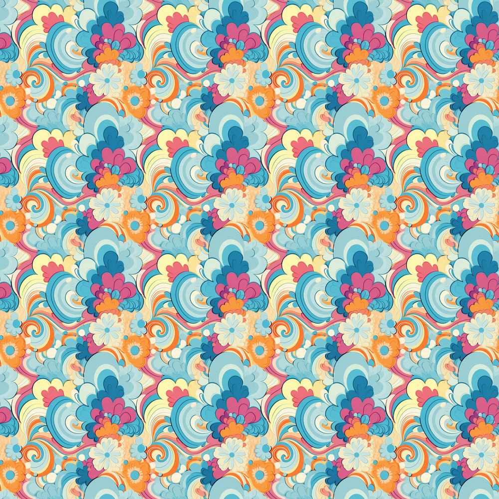 Floral Swirl Vintage 70s Style Seamless Botanical Wildflower Pattern