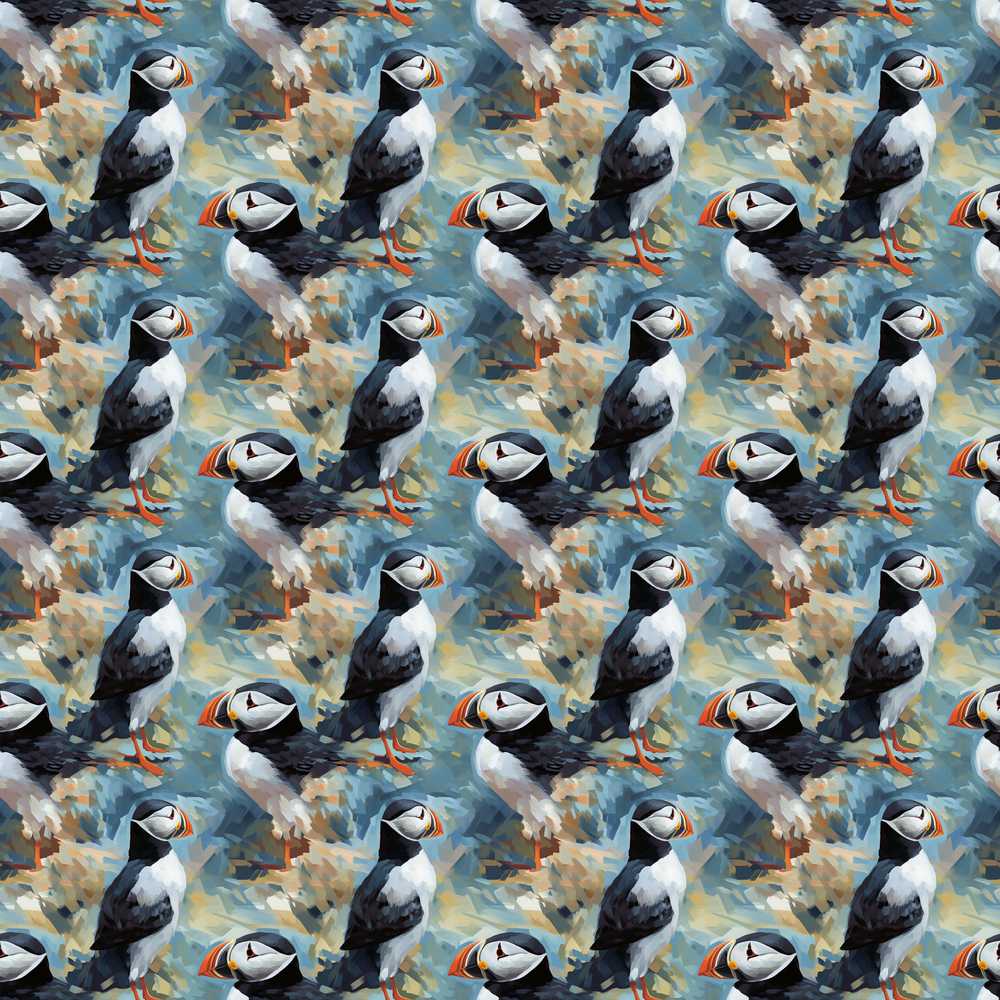 Painterly Puffin Coastal Artistic Wildlife Seamless Illustration Repeat