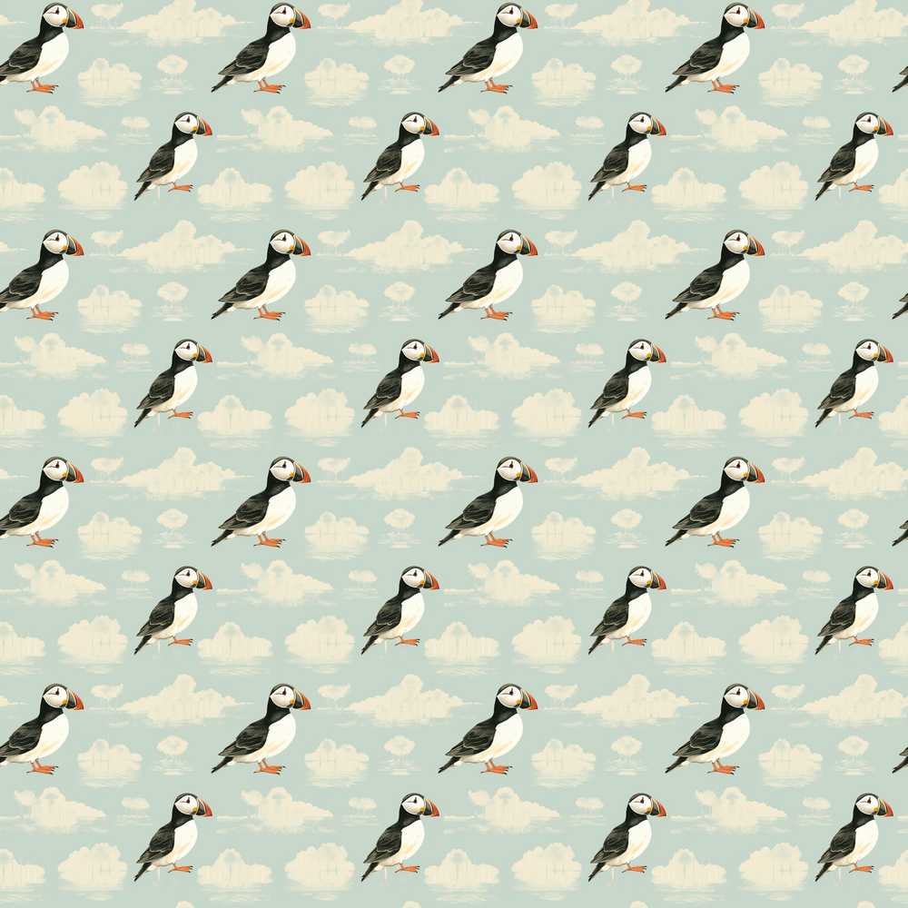 Cute Puffin Birds with Soft Cloud Background Illustration