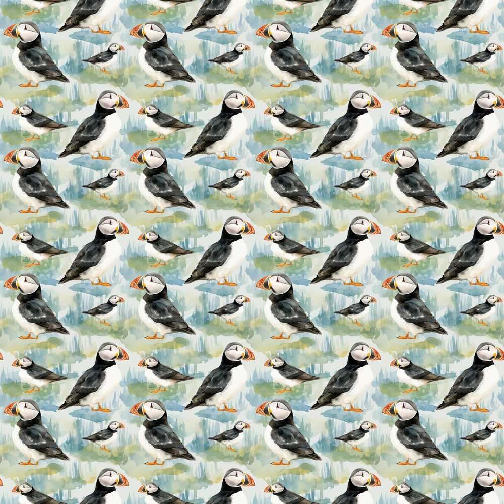 Cute Puffin Birds Watercolor Coastal Nature Wildlife Illustration