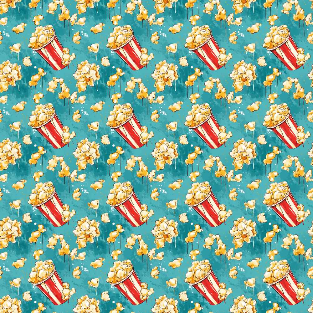 Popcorn Buckets and Kernels Fun Snack Teal Background