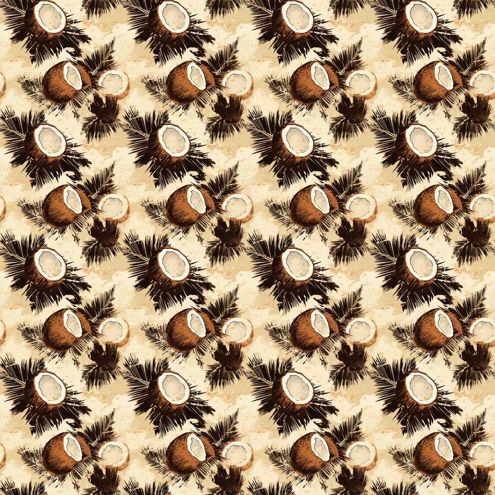 Vintage Coconut Palm Tropical Beige Decorative Repeat Pattern