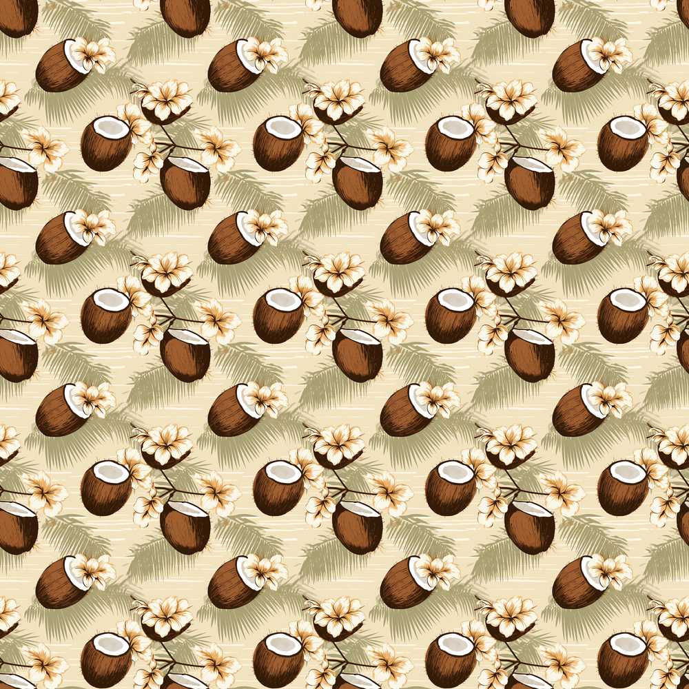 Coconut Palm Hibiscus Tropical Island Decorative Repeat Pattern