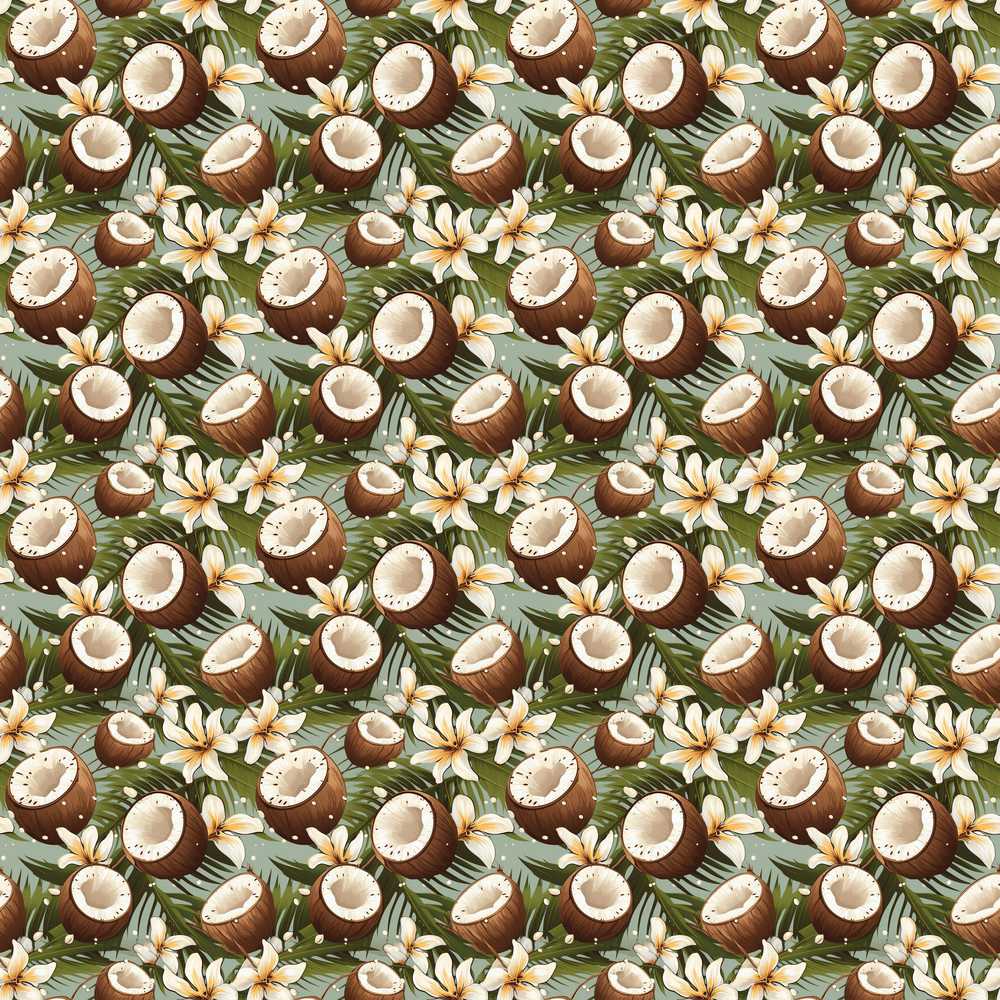 Tropical Coconut Palm Green Background Decorative Repeat Pattern