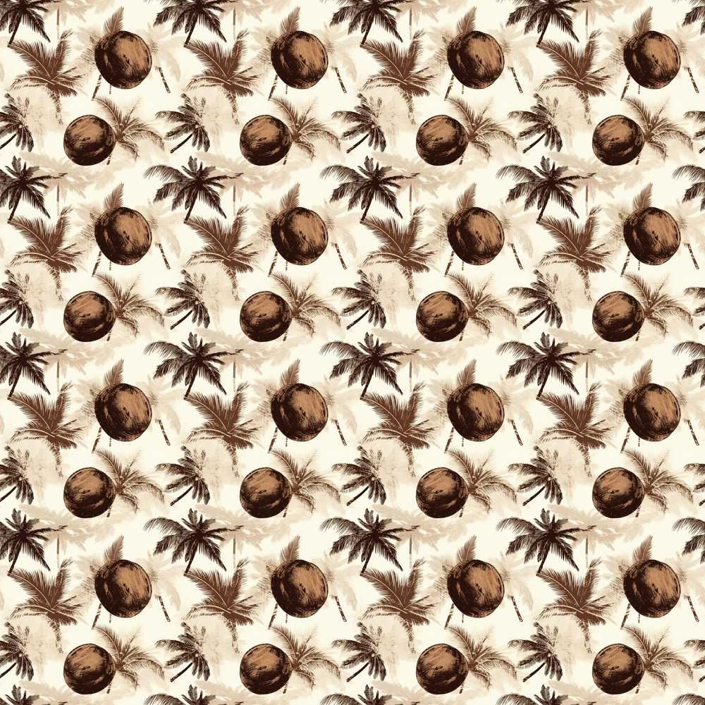 Vintage Coconut and Palm Tree Monochrome Sepia Island Repeat