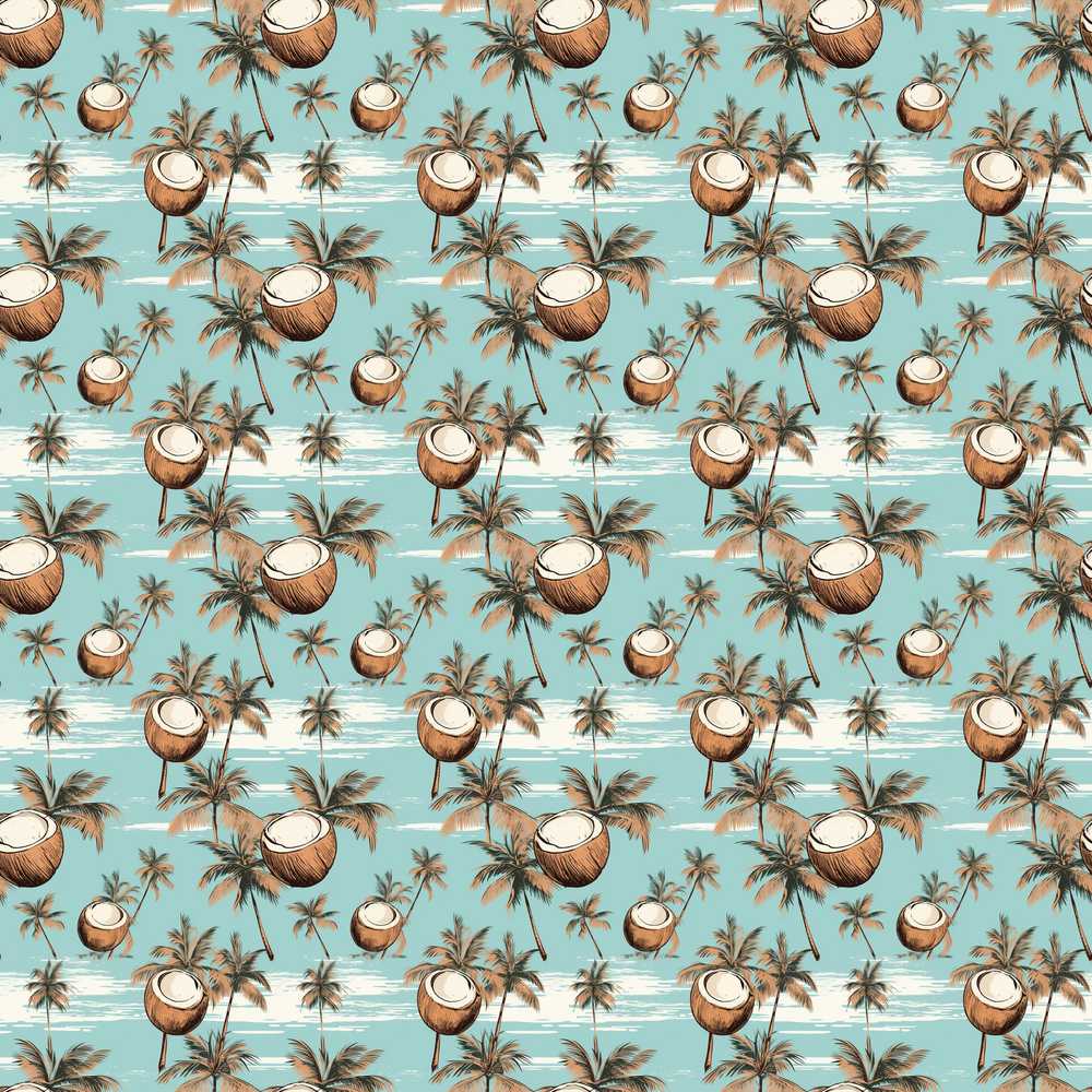 Coastal Coconut Palm Trees on Aqua Ocean Background Tropical